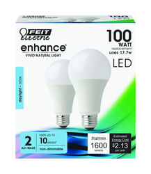 Feit Electric acre Enhance A21 E26 (Medium) LED Bulb Daylight 100 Watt Equivalence 2 pk