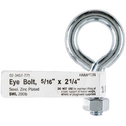 Hampton 5/16 in. S X 2-1/4 in. L Zinc-Plated Steel Eyebolt Nut Included