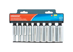 Crescent Assorted Sizes S X 3/8 in. drive S SAE 6 Point Deep Well Socket Set 9 pc