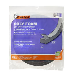 Frost King Charcoal Poly Foam Weather Stripping Tape For Doors and Windows 17 ft. L X 3/8 in. T