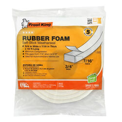 Frost King White Rubber Foam Weather Stripping Tape For Auto and Marine 10 ft. L X 7/16 in. T