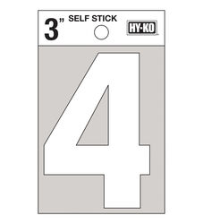 Hy-Ko 3 in. White Vinyl Self-Adhesive Number 4 1 pc