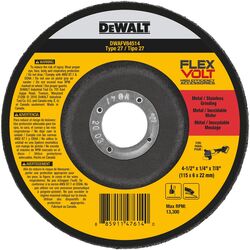 DeWalt Flexvolt 4-1/2 in. D X 1/4 in. thick T X 7/8 in. S Metal Grinding Wheel 1 pc
