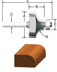 Vermont American 1-1/4 in. D X 3/8 in. R X 2-1/8 in. L Carbide Tipped Round Over Router Bit