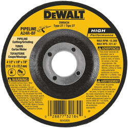 DeWalt 4-1/2 in. D X 7/8 in. S Aluminum Oxide Pipeline Cutting Wheel 1 pc