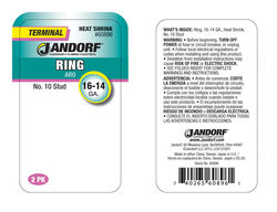 Jandorf 16-14 Ga. Insulated Wire Terminal Ring Green 2 pk