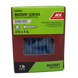 Ace 3/16 in. S X 4 in. L Slotted Hex Washer Head Masonry Screws 1 lb 50 pk