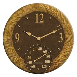 Taylor Dial Clock/Thermometer Resin Brown