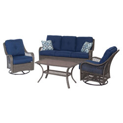 Hanover Orleans 4 pc Chocolate Brown Resin Patio Set Navy Blue