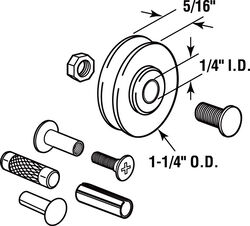 Prime-Line 1-1/4 in. D X 5/16 in. L Steel Roller and Axle Kit 2 pk