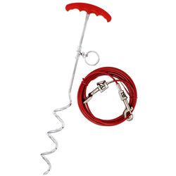 PDQ Boss Pet Silver / Red Vinyl Coated Cable Dog Tie Out Stake Large