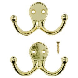 Ace 1-3/4 in. L Bright Brass Bright Brass Brass Small Double Garment Hook 2 pk