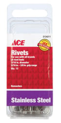 Ace 3/16 in. D X 3/8 in. R Stainless Steel Rivets Silver 12 pk