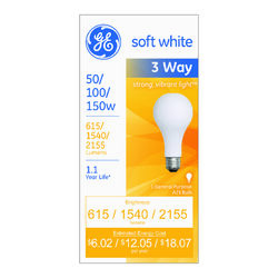 GE 150 W A21 Three Way Bulb A-Line Incandescent Bulb E26 (Medium) Soft White 1 pk