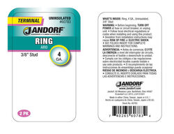 Jandorf 4 Ga. Uninsulated Wire Terminal Ring Silver 2 pk