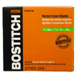 Bostitch 7/32 in. W X 7/8 in. L 18 Ga. Narrow Crown Caps and Staples 5000 pk