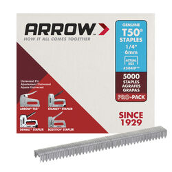 Arrow Fastener T50 3/8 in. W X 1/4 in. L 18 Ga. Flat Crown Heavy Duty Staples 5000 pk