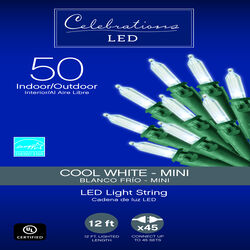 Celebrations Basic LED Mini Cool White 50 ct String Christmas Lights 12.25 ft.