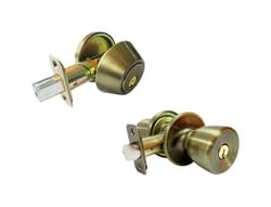 Faultless Tulip Antique Brass Metal Entry Knob and Single Cylinder Deadbolt 3 Grade Right Handed