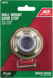 Ace 2.25 in. H X 2-5/16 in. W Solid Brass w/Rubber Stop Bright Gold Wall Door Stop Mounts to doo