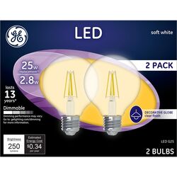 GE acre G25 E26 (Medium) LED Bulb Soft White 25 Watt Equivalence 2 pk