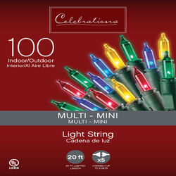 Celebrations Incandescent Incandescent Mini Multicolored 100 ct String Christmas Lights 20.625 ft.