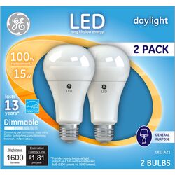 GE acre A21 E26 (Medium) LED Bulb Daylight 100 Watt Equivalence 2 pk