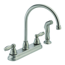 Peerless Claymore Apex Two Handle Stainless Steel Kitchen Faucet Side Sprayer Included