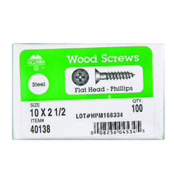 Hillman No. 10 S X 2-1/2 in. L Phillips Zinc-Plated Wood Screws 100 pk