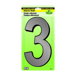 Hy-Ko 6 in. Reflective White Plastic Nail-On Number 3 1 pc