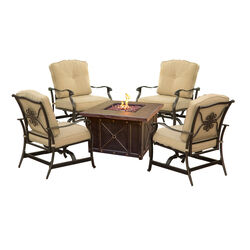 Hanover Summer Nights 5 pc Brown Steel Traditional Fire Pit Set Tan