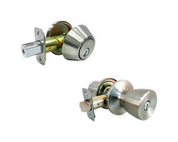 Faultless Tulip Satin Stainless Steel Metal Entry Knob and Single Cylinder Deadbolt 3 Grade Right Ha