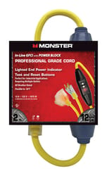 Monster Cable Indoor or Outdoor 2 ft. L Yellow Multiple Outlet In-line GFCI Cord 12/3 SJTW