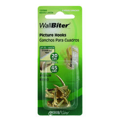 Hillman WallBiter Brass-Plated Silver Small Picture Hook 45 lb 4 pk