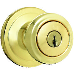Kwikset SmartKey Cameron Polished Brass Entry Lockset ANSI/BHMA Grade 2 KW1 1-3/4 in.