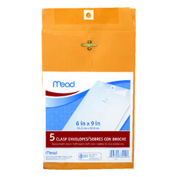 Mead 6 in. W X 9 in. L A10 Brown Envelopes 5 pk