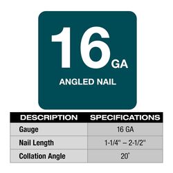 Milwaukee M18 FUEL 16 Ga. Cordless Angled Finish Nailer Kit 18 V