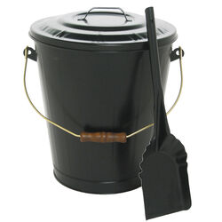 Imperial Black Powder Coated Steel Ash Container and Shovel Set