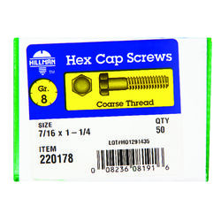 Hillman 7/16 in. D X 1-1/4 in. L Heat Treated Steel Hex Head Cap Screw 50 pk