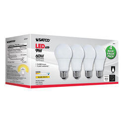 Satco acre Type A A19 E26 (Medium) LED Bulb Natural Light 60 Watt Equivalence 4 pk