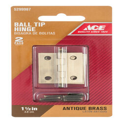Ace 1-1/2 in. W X 1-1/4 in. L Antique Brass Brass Ball Tip Hinge 2 pk