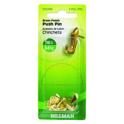 Hillman AnchorWire Brass-Plated Gold Push Pin Picture Hook 10 lb 5 pk