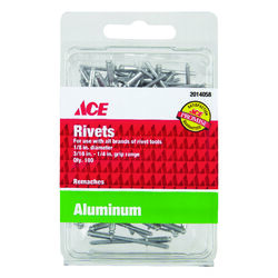 Ace 1/8 in. D X 1/4 in. R Aluminum Rivets Silver 100 pk