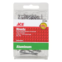 Ace 1/8 in. D X 1/4 in. R Aluminum Rivets Silver 100 pk