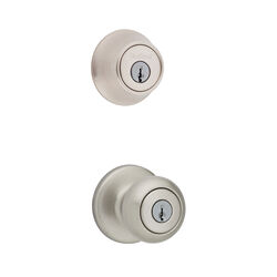 Kwikset Cove Brushed Entry Lock and Single Cylinder Deadbolt ANSI/BHMA Grade 3 1-3/4 in.