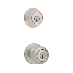 Kwikset Cove Brushed Entry Lock and Single Cylinder Deadbolt ANSI/BHMA Grade 3 1-3/4 in.