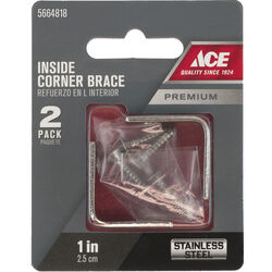 Ace 1 in. H X 2.75 in. W X 1 in. D Stainless Steel Inside Corner Brace