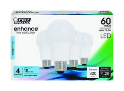 Feit Electric acre Enhance A19 E26 (Medium) LED Bulb Daylight 60 watt Watt Equivalence 4 pk