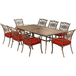 Hanover Traditions 9 pc Bronze Aluminum Traditional Dining Set Red