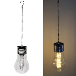 Alpine Silver Glass 8 in. H Hanging Bulb LED Light Outdoor Solar Decor